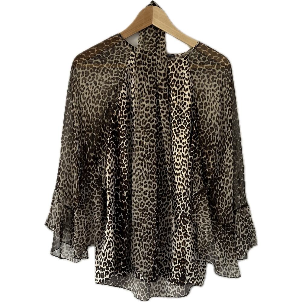 Leopard Print Blouse, 100% Silk, Flowy, Mob Wife, Elie Tahari, Matilda, Size L
